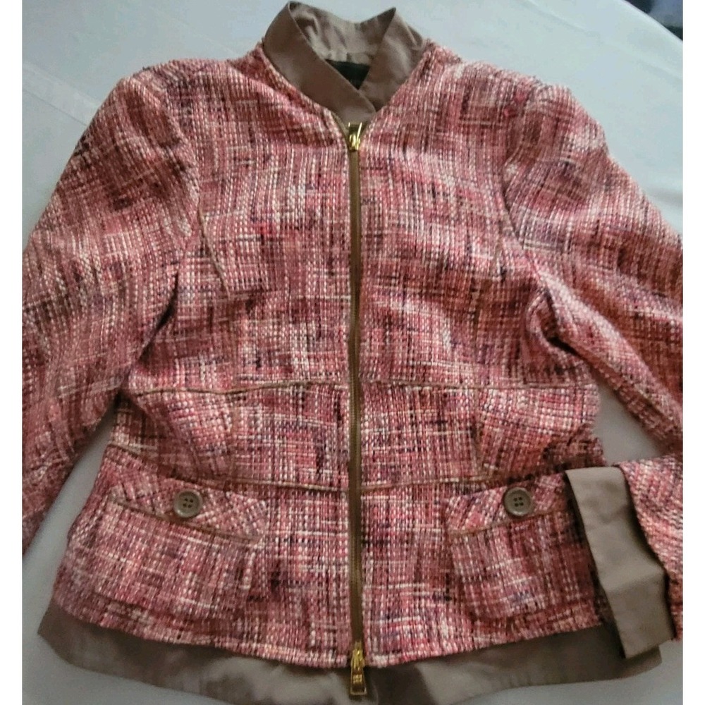 BCBGMAXAZRIA Y2K Tweed Jacket Women's Pink Zip Moto Career Chic Preppy Small - Picture 3 of 14